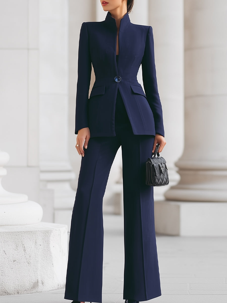 Ensemble tailleur ajusté deux pièces pour femme avec veste et pantalon