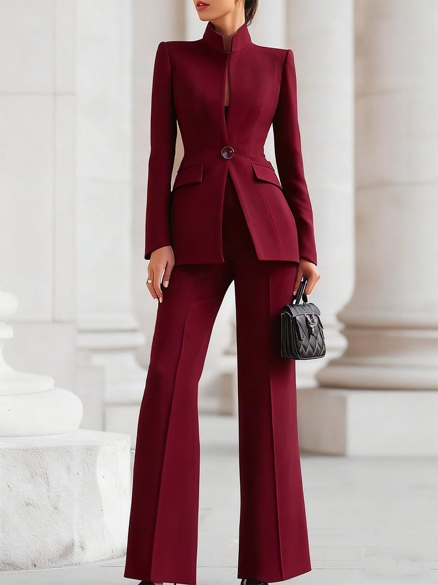 Ensemble tailleur ajusté deux pièces pour femme avec veste et pantalon