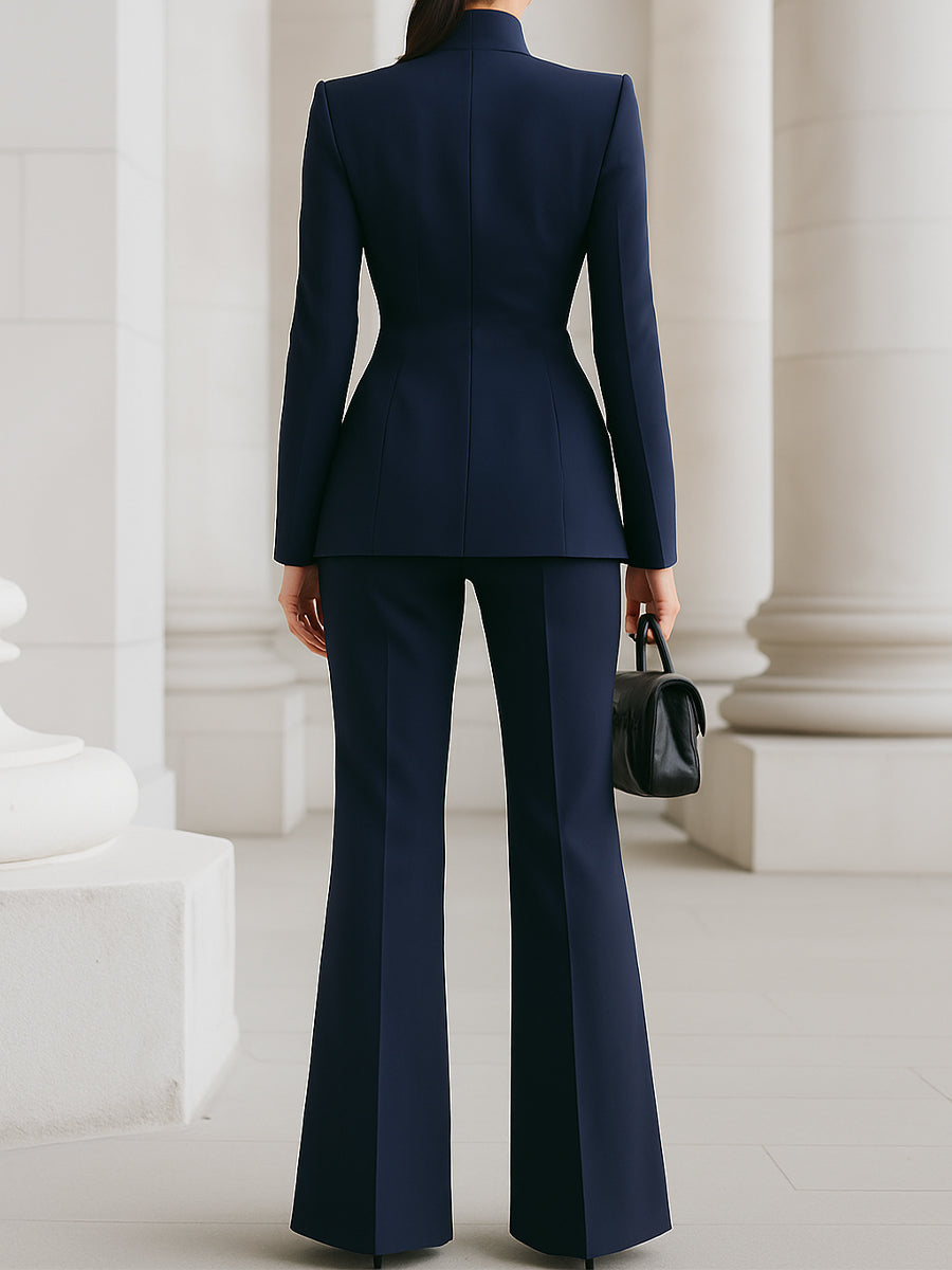 Ensemble tailleur ajusté deux pièces pour femme avec veste et pantalon