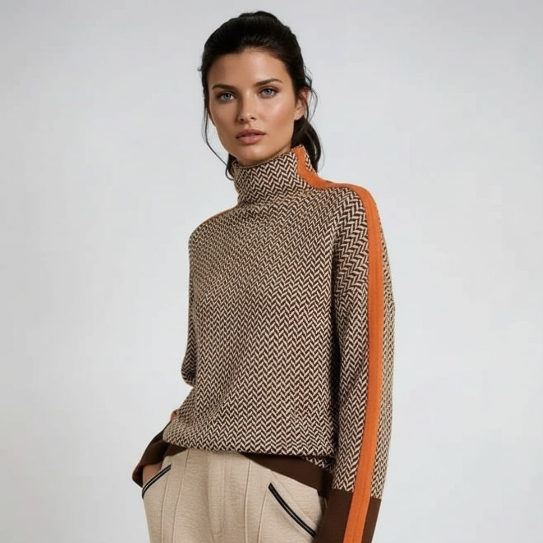 Women's Striped Color Block Turtleneck Sweater