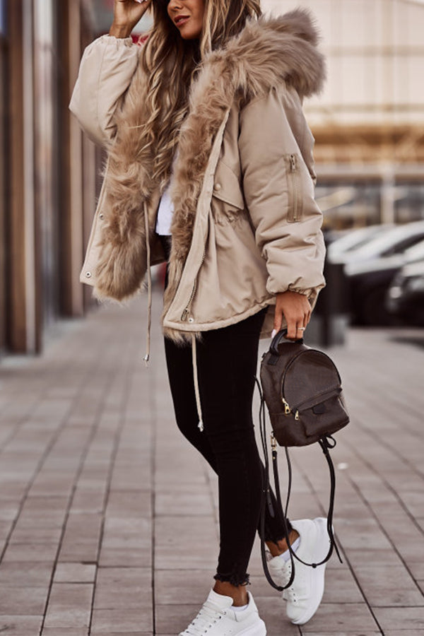 Women's Short Winter Parka with Faux Fur Collar