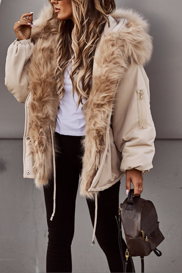 Women's Short Winter Parka with Faux Fur Collar