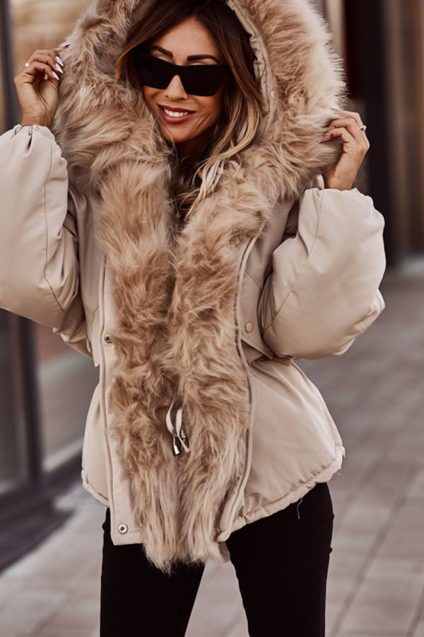Women's Short Winter Parka with Faux Fur Collar