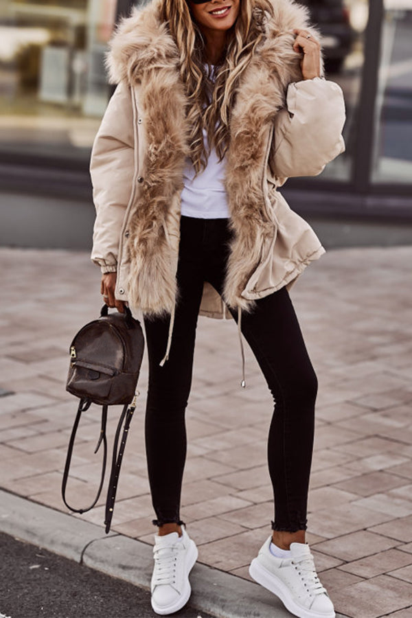 Women's Short Winter Parka with Faux Fur Collar