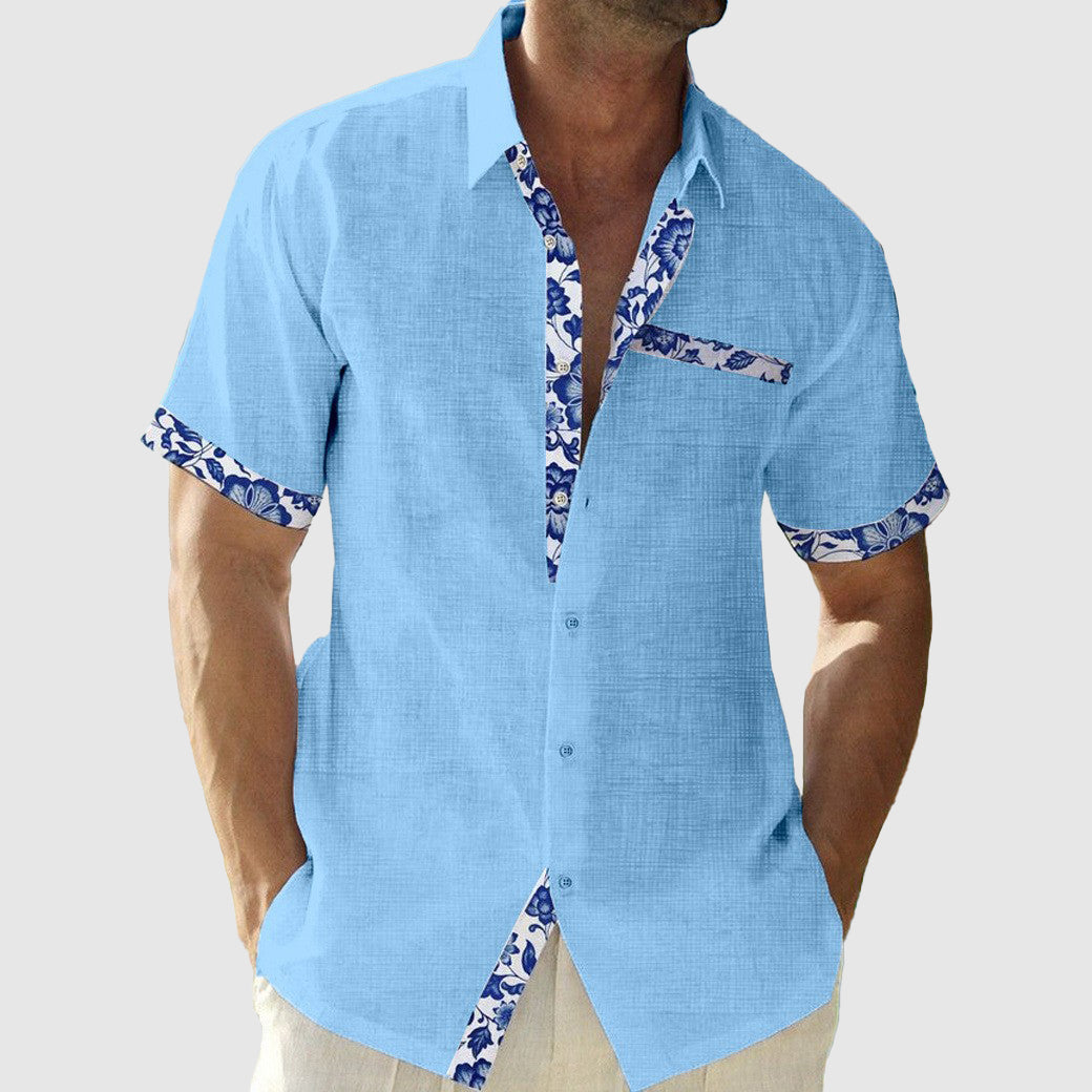 Josiah - Linen Floral Trim Shirt