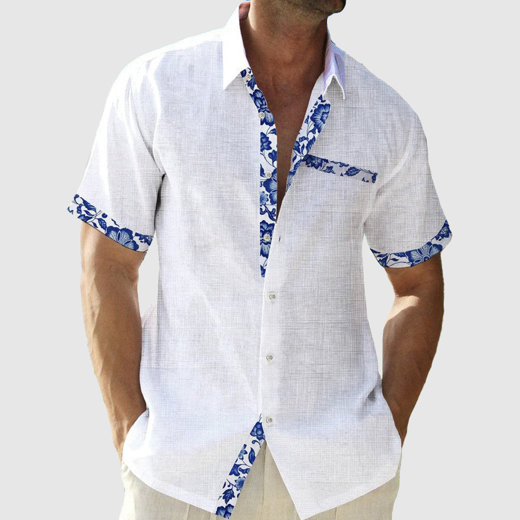 Josiah - Linen Floral Trim Shirt