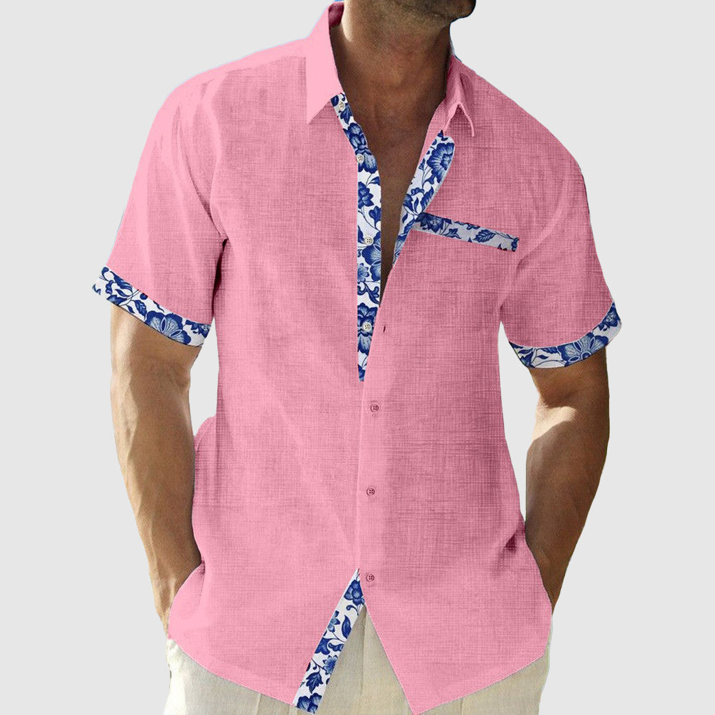 Josiah - Linen Floral Trim Shirt