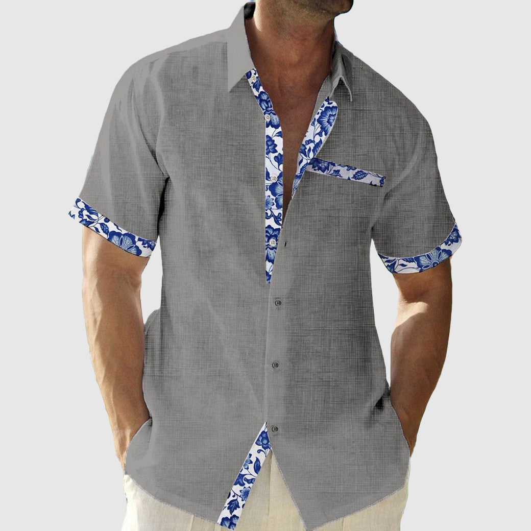 Josiah - Linen Floral Trim Shirt