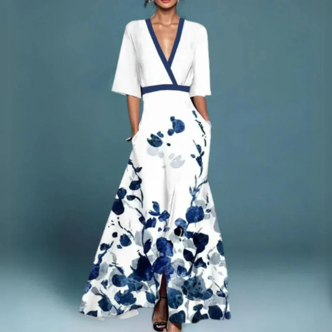 Elegant Floral V-Neck Maxi Dress For Women