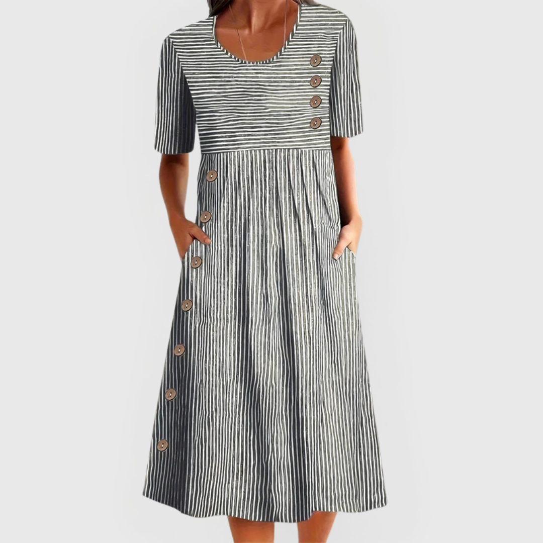 Women’s Striped Midi Dress with Button Detail