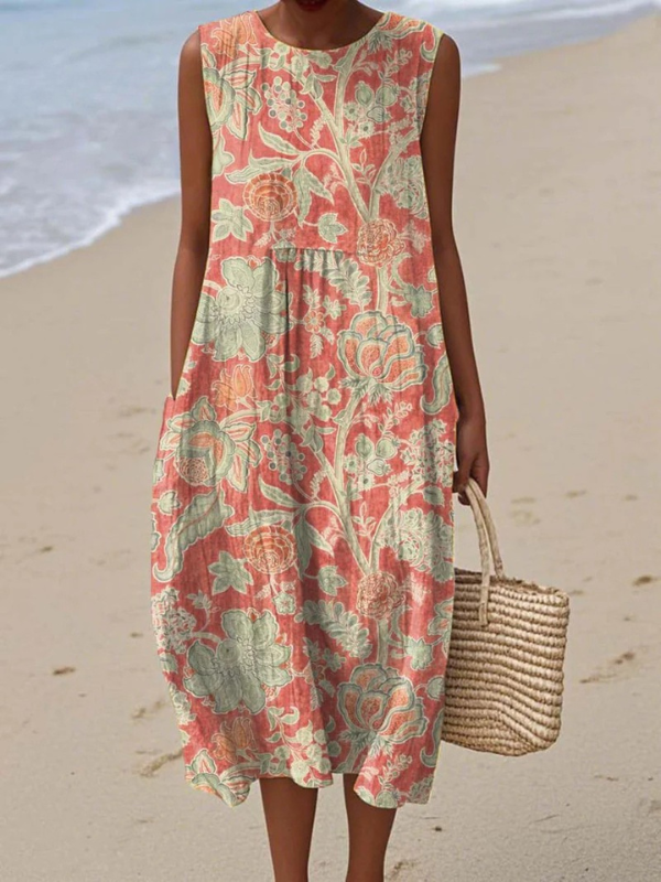 Women’s Floral Sleeveless A-Line Midi Dress