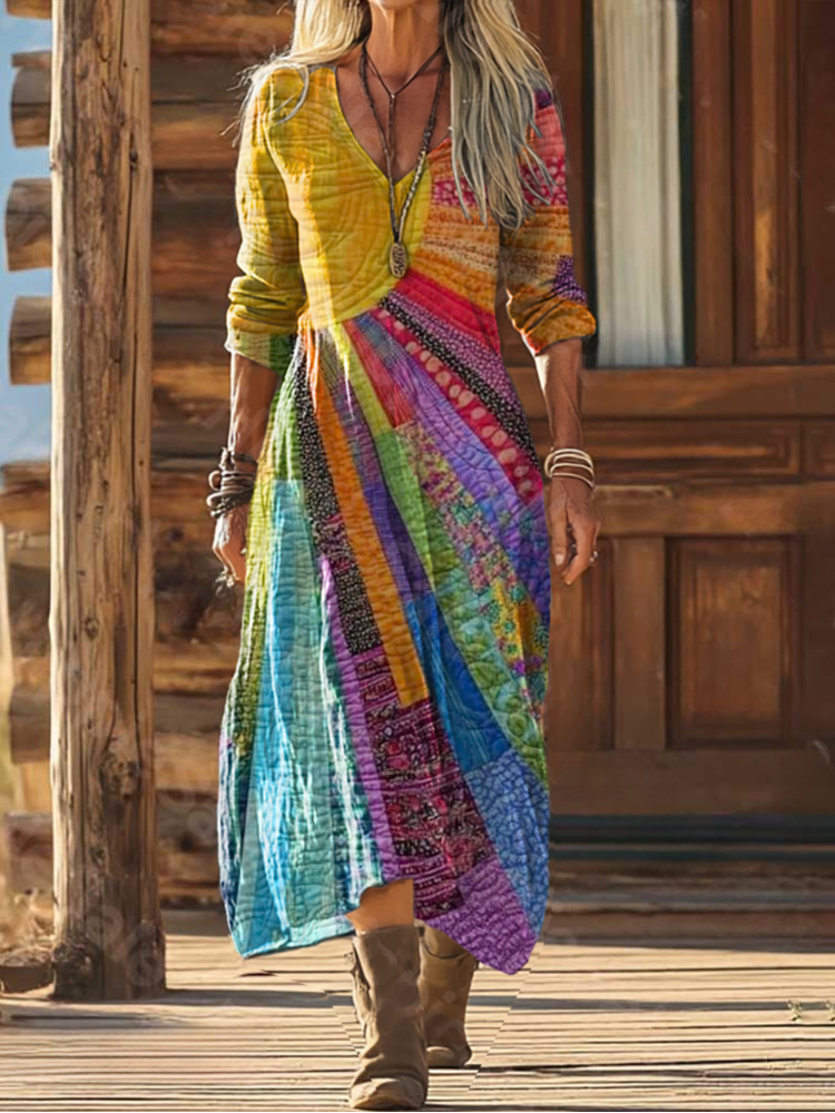 Women's Boho Sun Print Maxi Dress