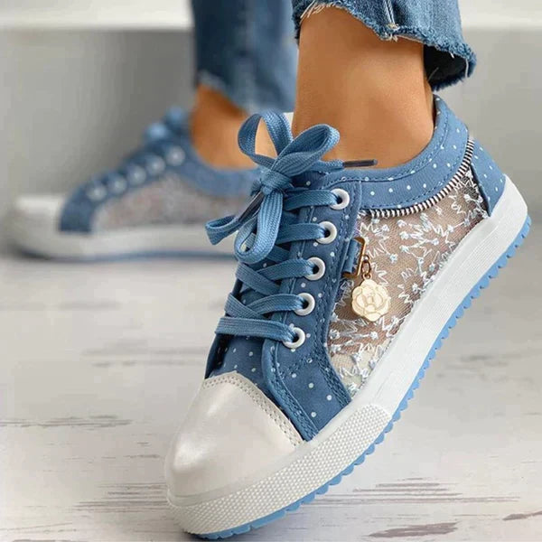 Baskets à empiècement en dentelle – Baskets décontractées basses à la mode