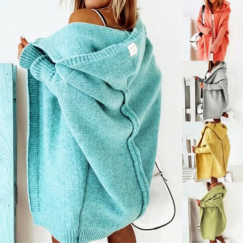 Cardigan ample en maille ajourée pour femme avec capuche