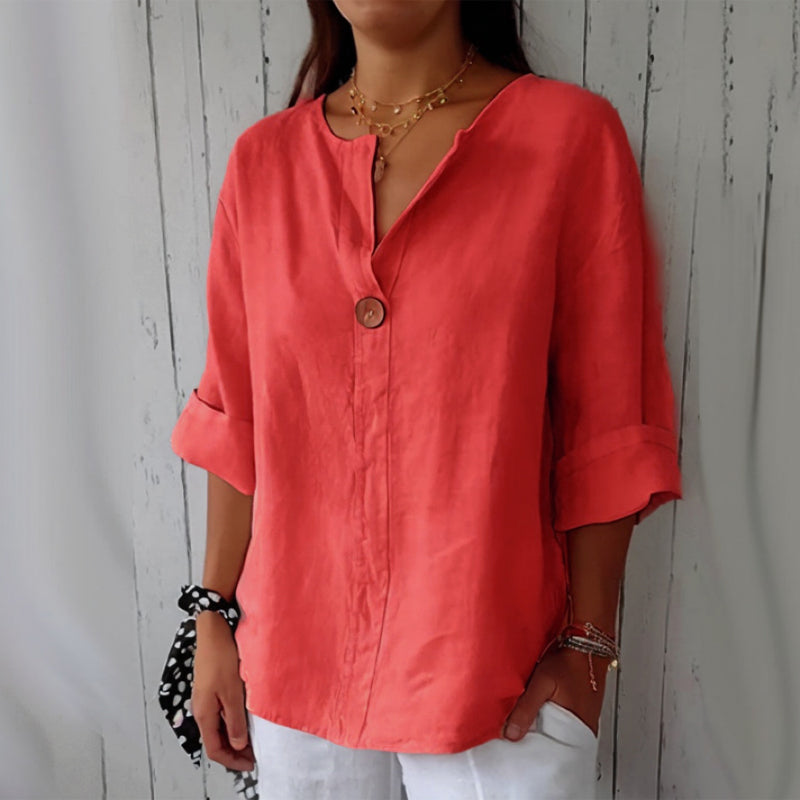 Anna - Linen V-Neck Blouse
