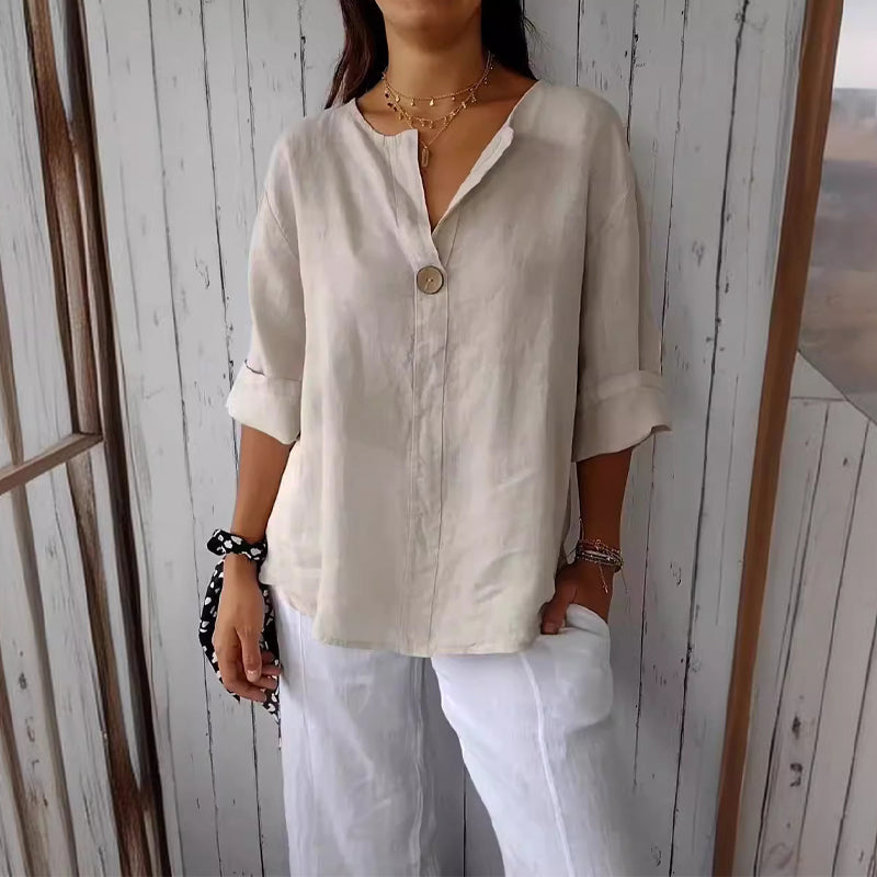 Anna - Linen V-Neck Blouse