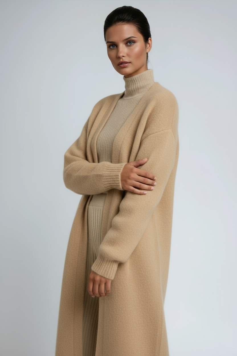 Women's Long Open-Front Cardigan with Relaxed Fit