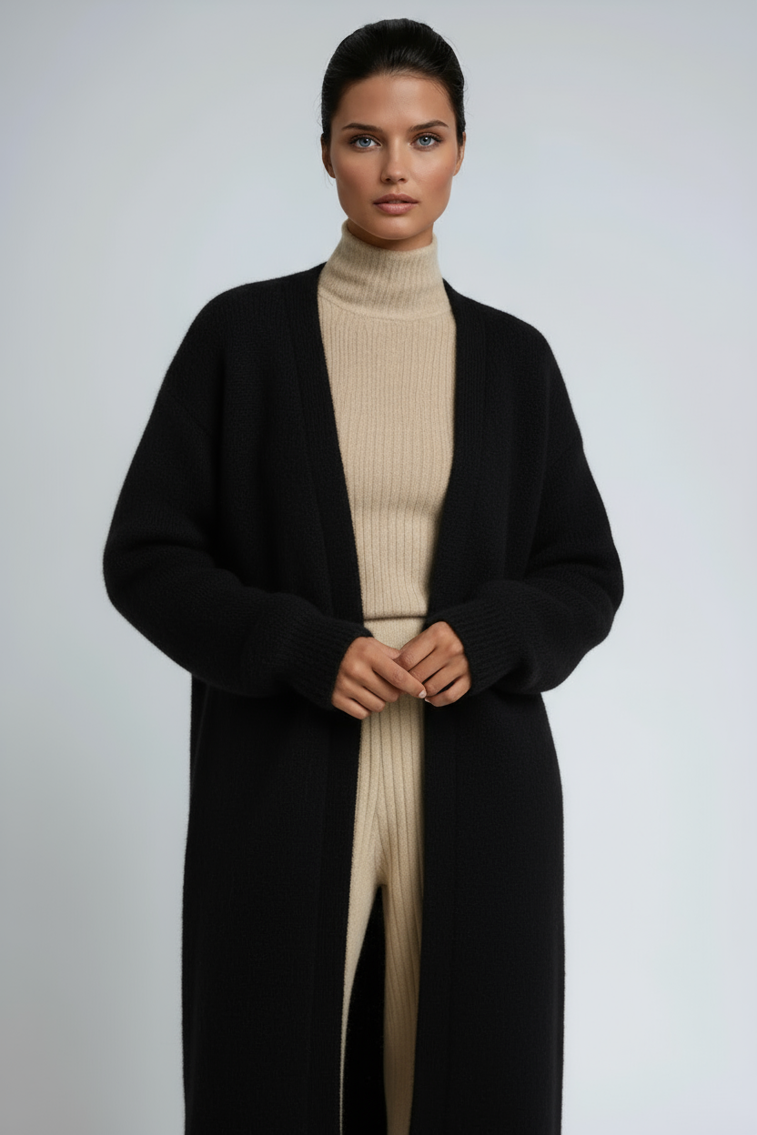 Women's Long Open-Front Cardigan with Relaxed Fit