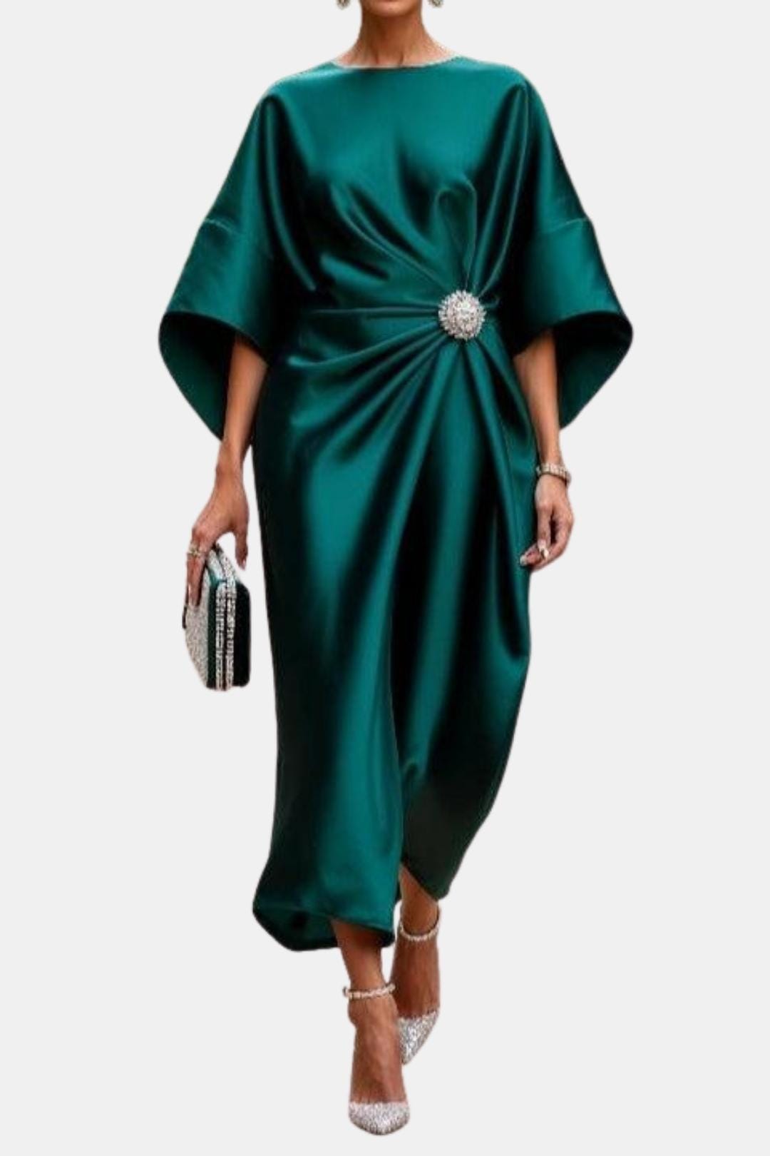 Women's A-Line Midi Dress with Wide Sleeves