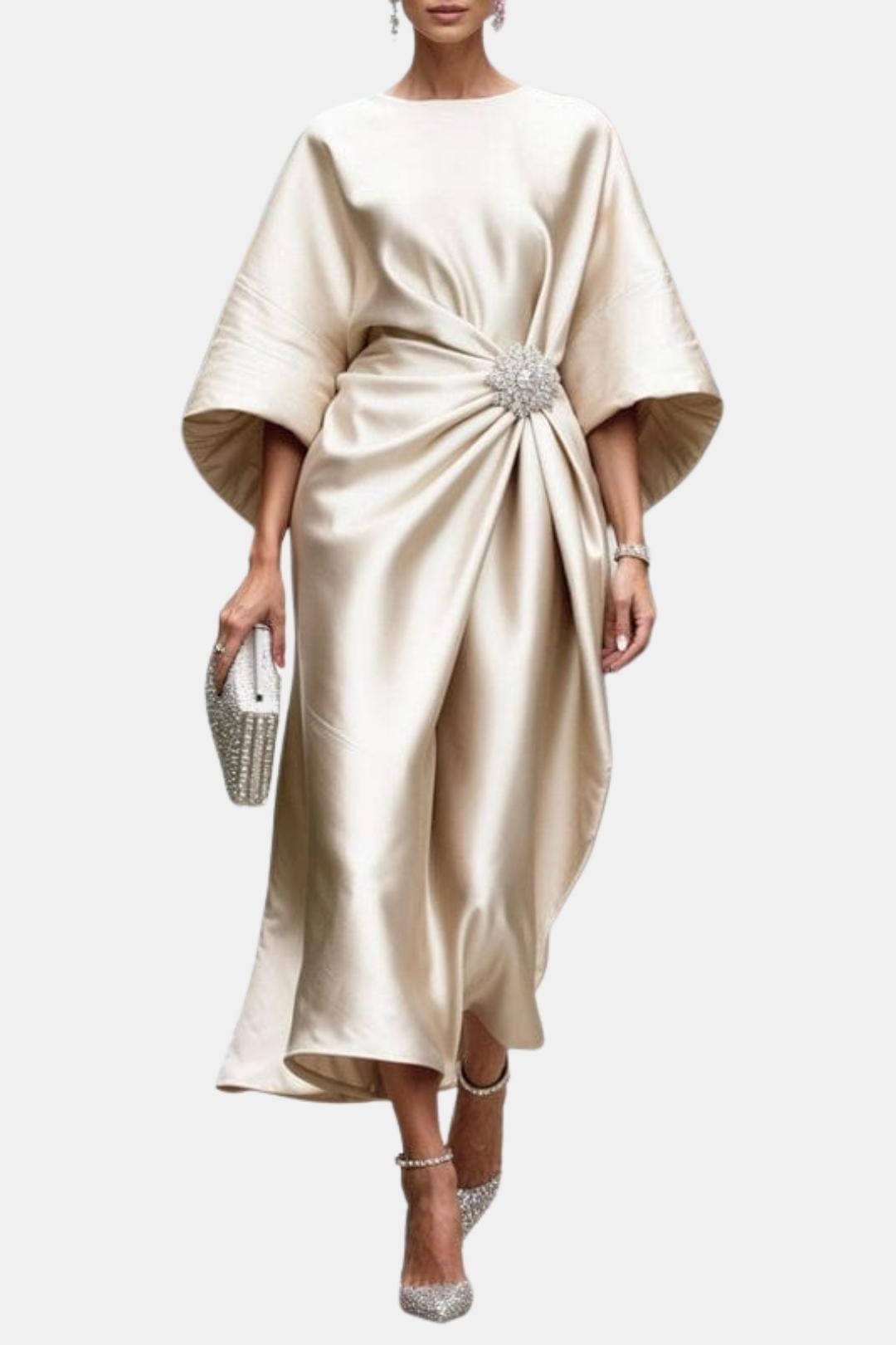 Women's A-Line Midi Dress with Wide Sleeves