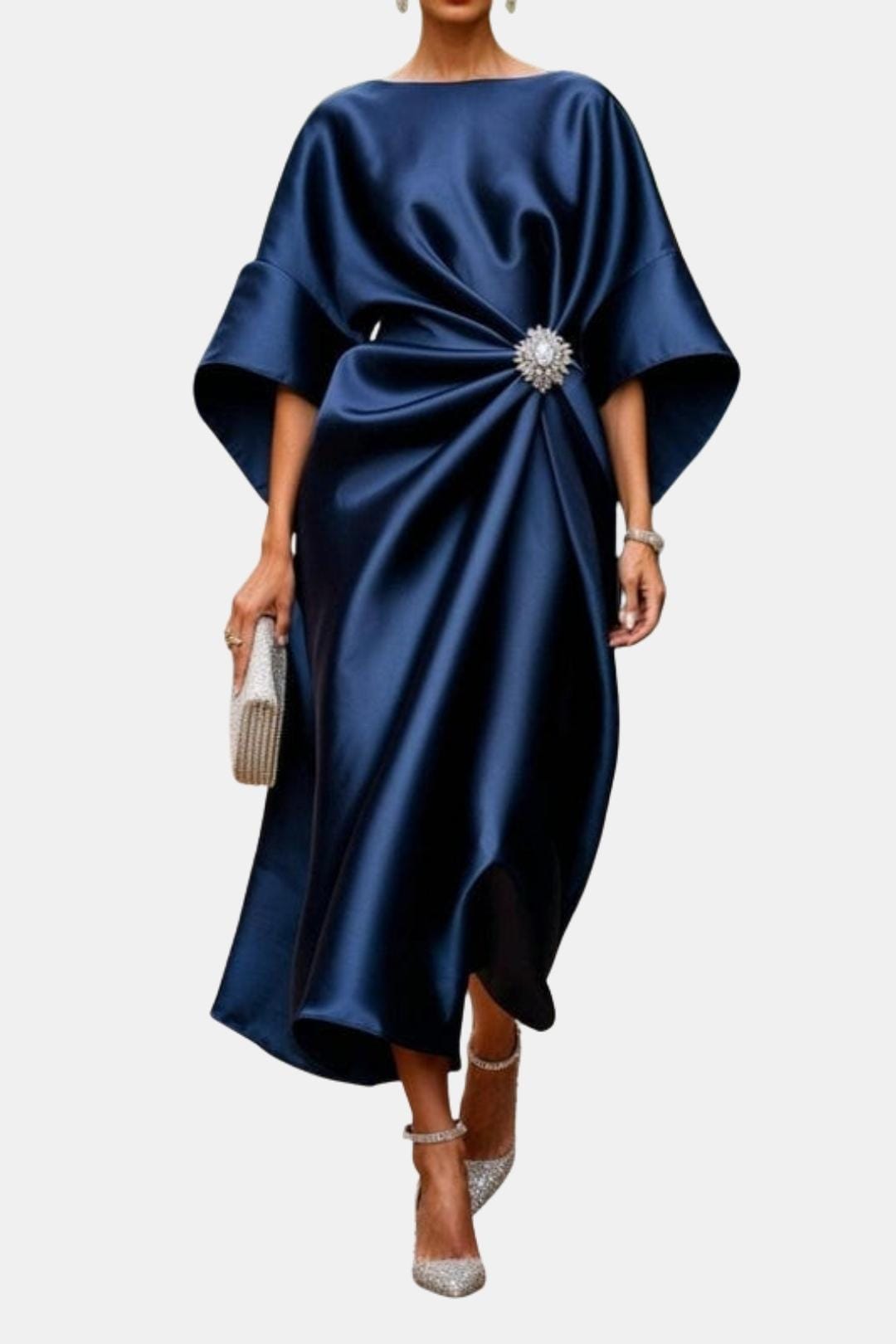 Women's A-Line Midi Dress with Wide Sleeves