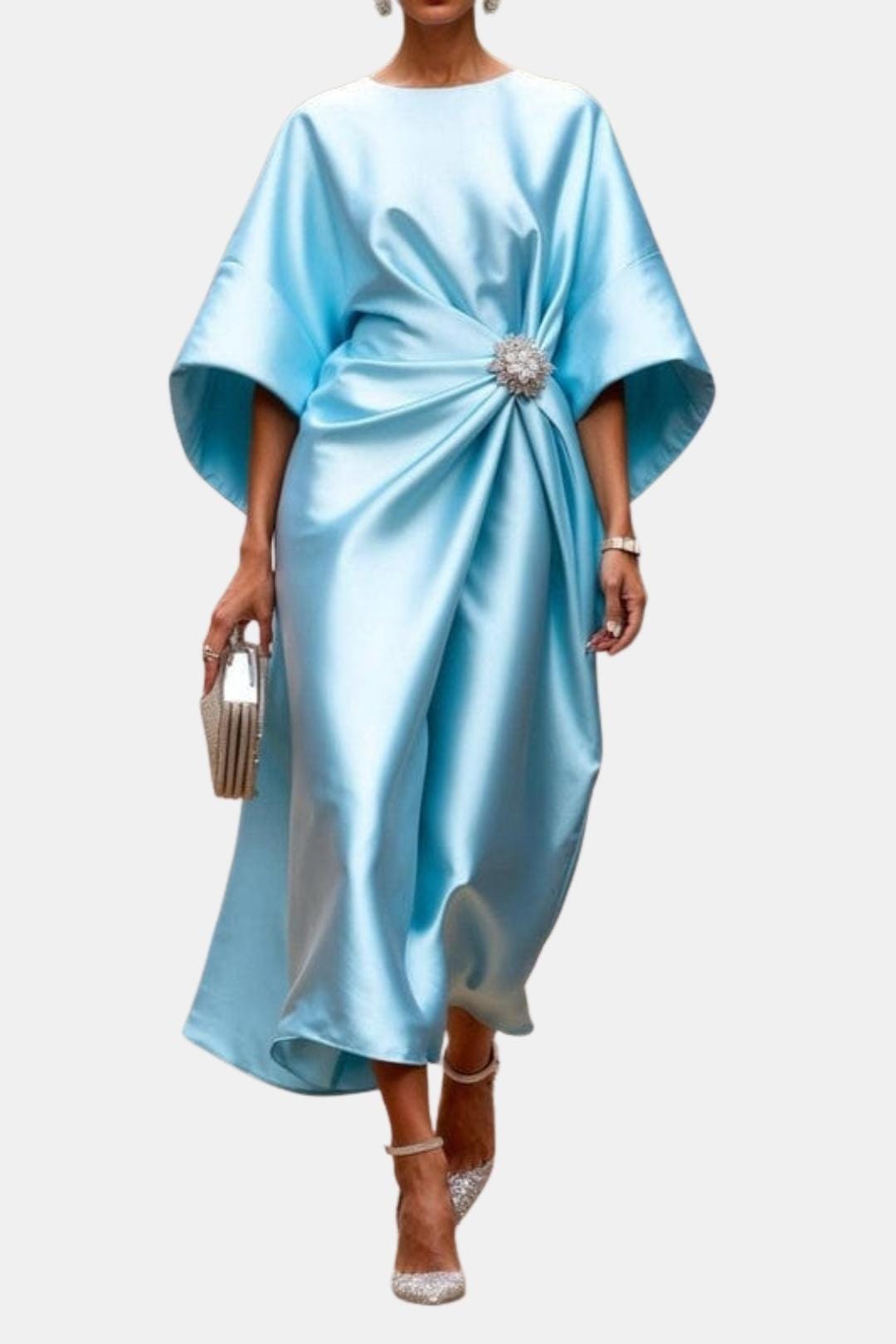 Women's A-Line Midi Dress with Wide Sleeves