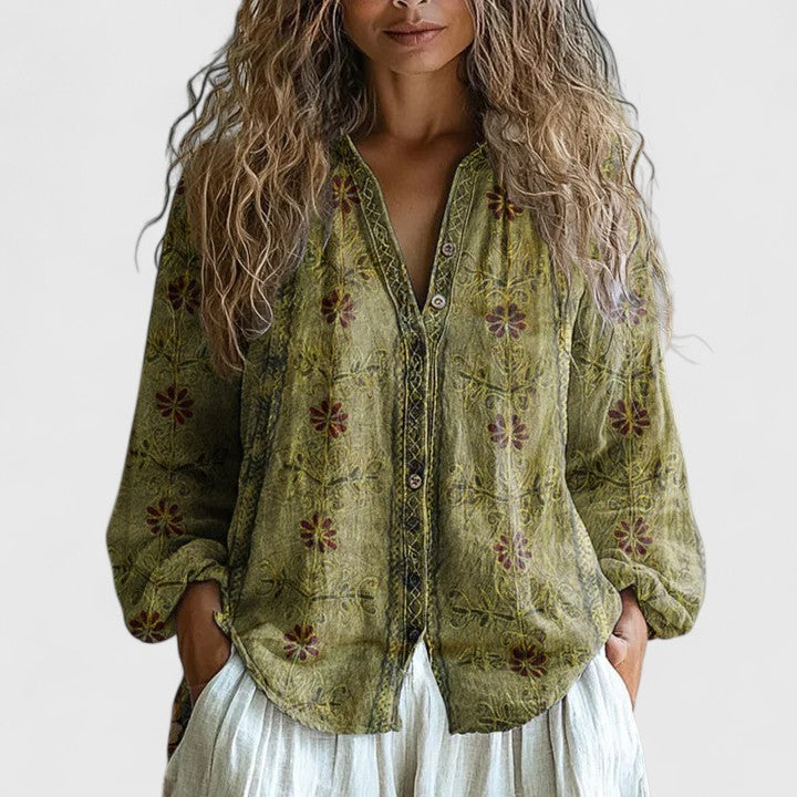 Blouse Mykayla à imprimé feuilles rétro pour femmes