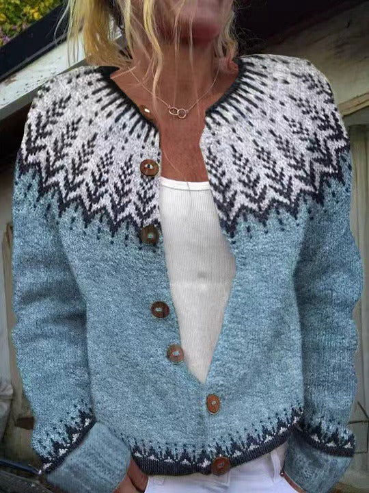Women's Nordic Cardigan with Geometric Pattern