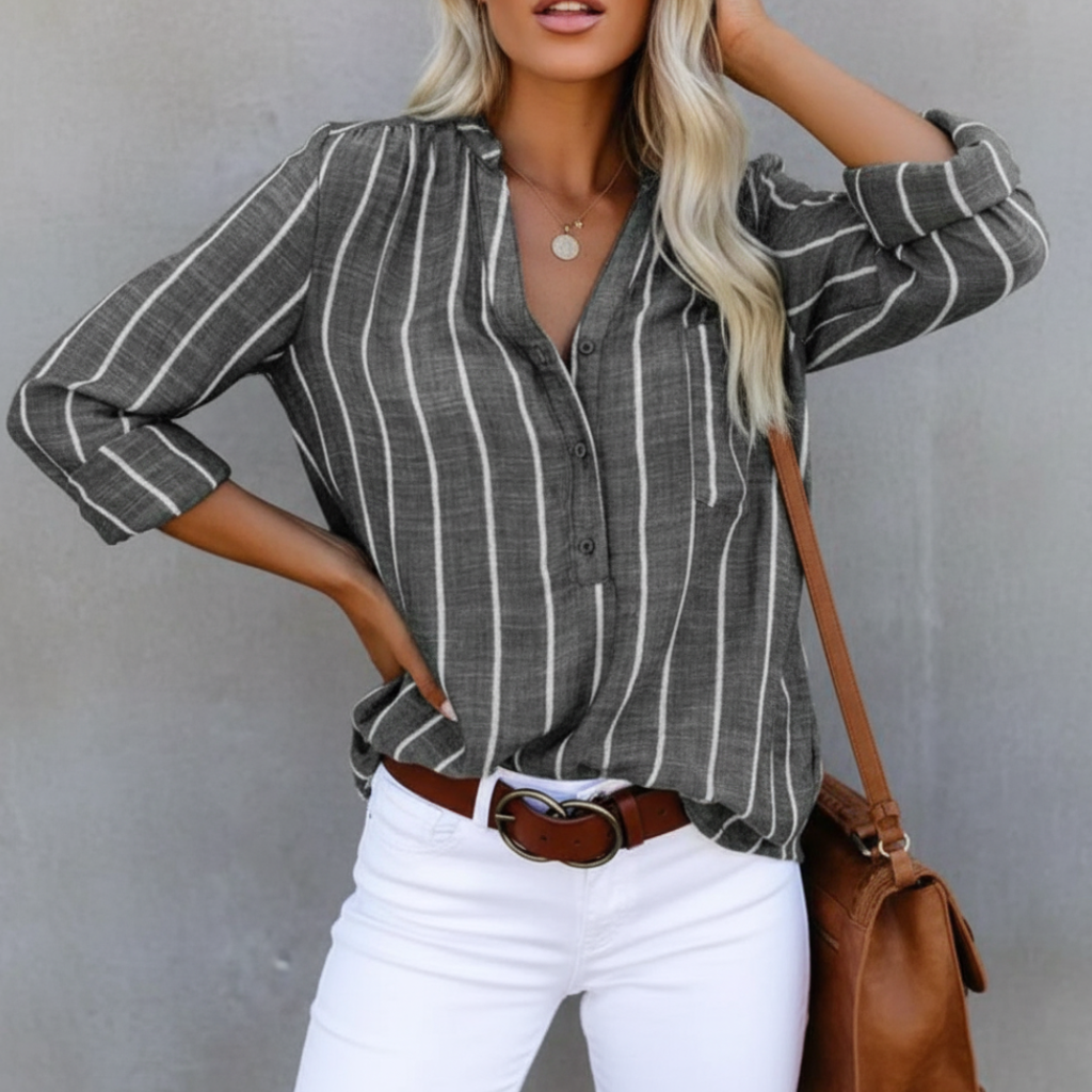 Women's Oversized Striped Shirt with Relaxed Long Sleeve Fit