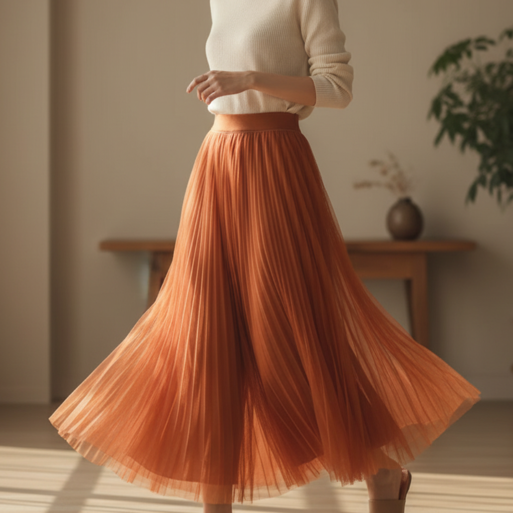 Jupe midi plissée pour femme avec silhouette taille haute