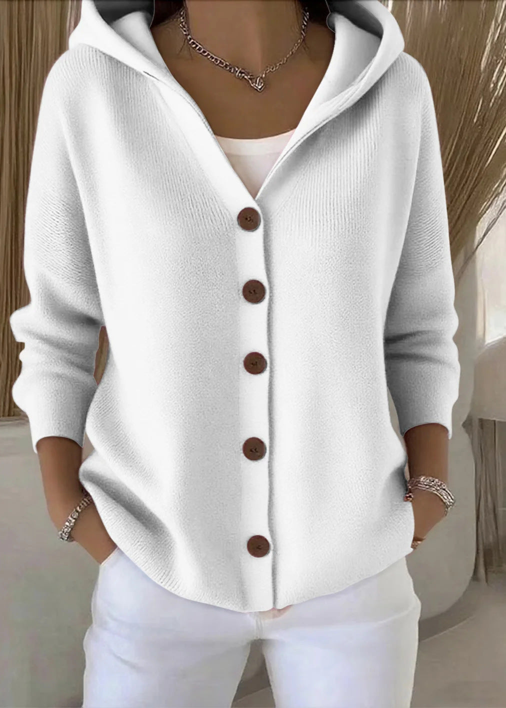 Women's Button Up Hooded Knit Cardigan Sweater