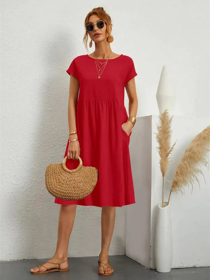 Robe midi décontractée pour femme à manches courtes