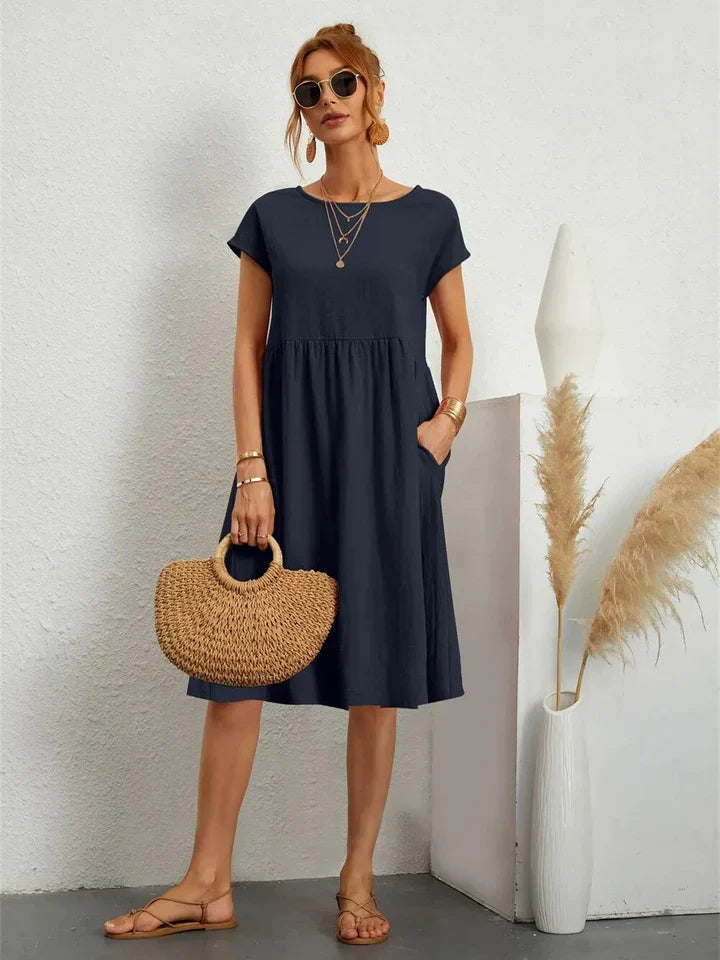 Robe midi décontractée pour femme à manches courtes