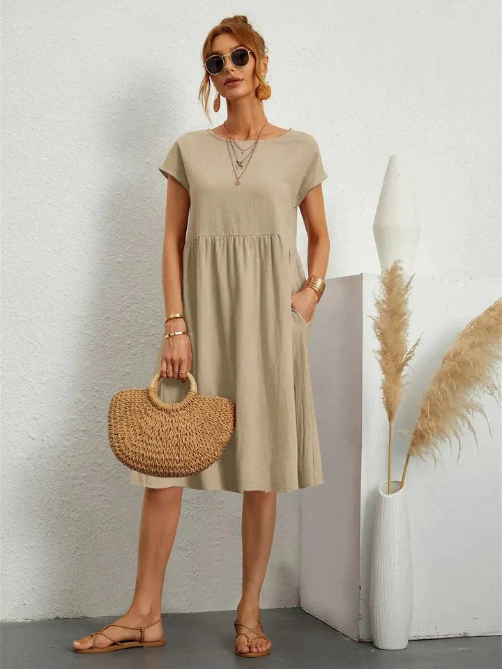 Robe midi décontractée pour femme à manches courtes