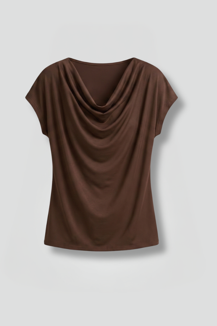 Women's Draped Cowl Neck Short Sleeve Blouse