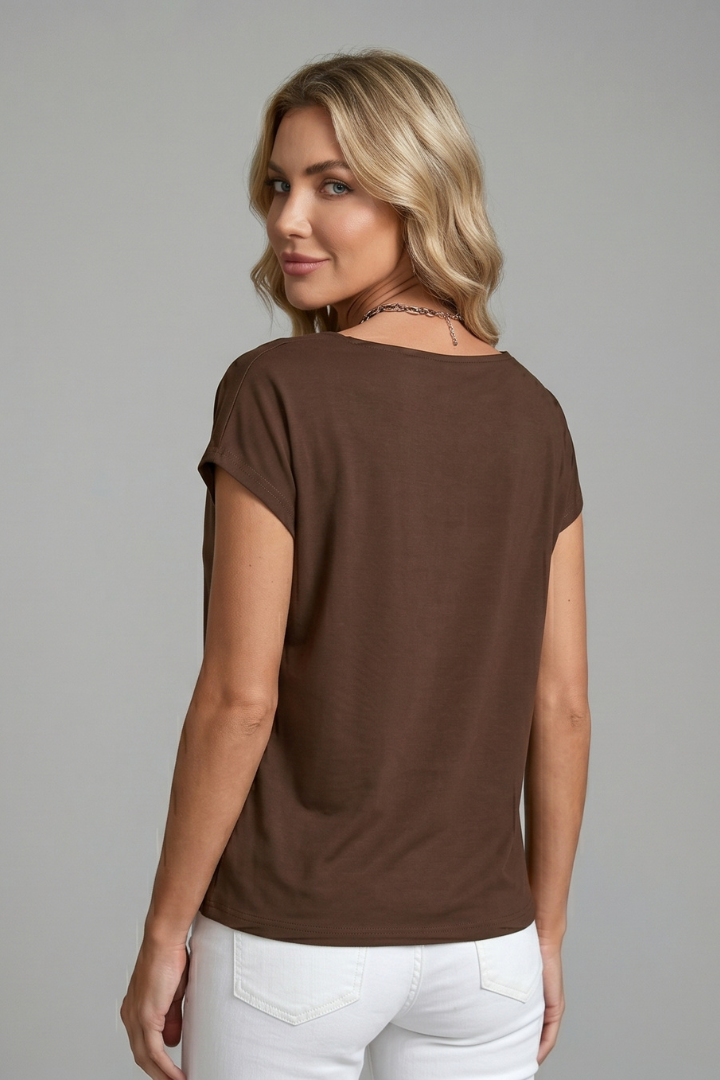 Women's Draped Cowl Neck Short Sleeve Blouse