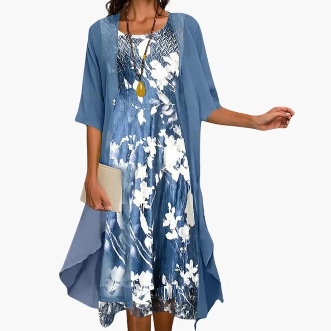 Robe longue fleurie pour femme avec ensemble cardigan