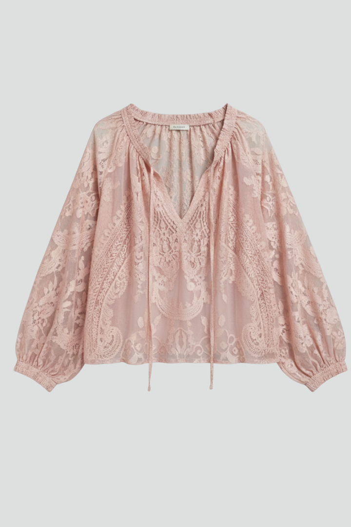 Blouse Femme Transparente en Crochet avec Manches Longues