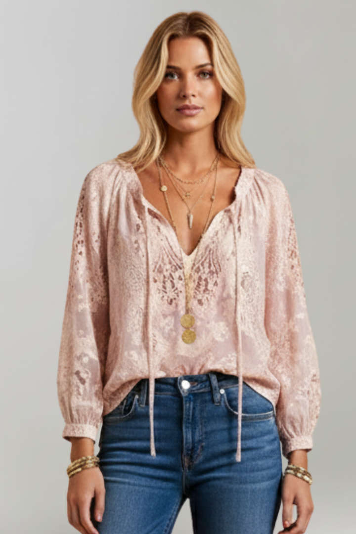Blouse Femme Transparente en Crochet avec Manches Longues