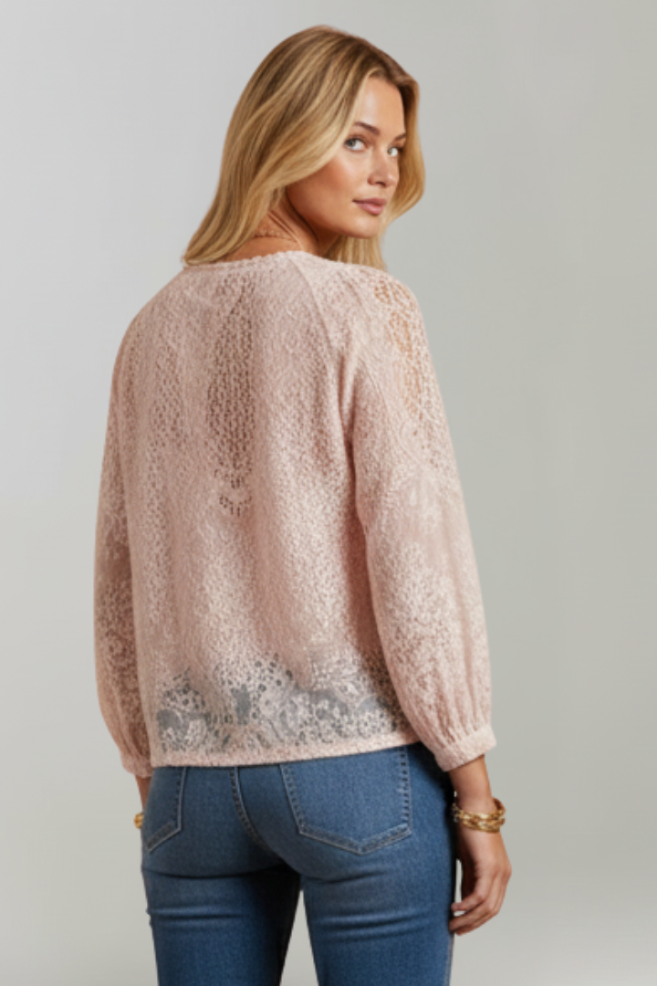 Blouse Femme Transparente en Crochet avec Manches Longues