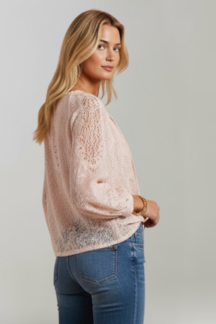 Blouse Femme Transparente en Crochet avec Manches Longues