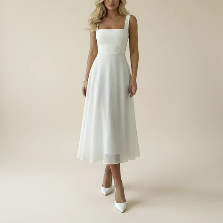 Robe midi sans manches pour femme, coupe trapèze, encolure carrée