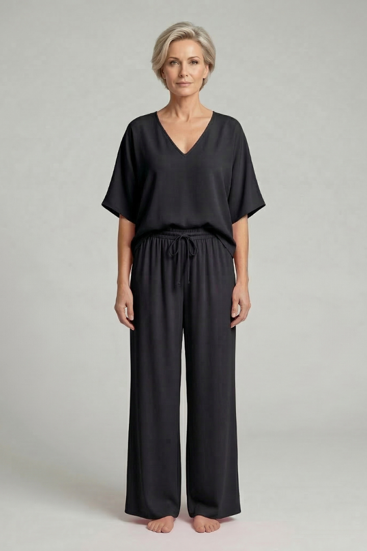 Ensemble Deux Pièces en Mousseline Pantalon Large pour Femme