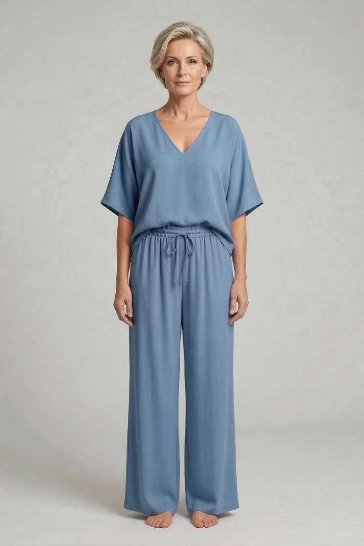 Ensemble Deux Pièces en Mousseline Pantalon Large pour Femme
