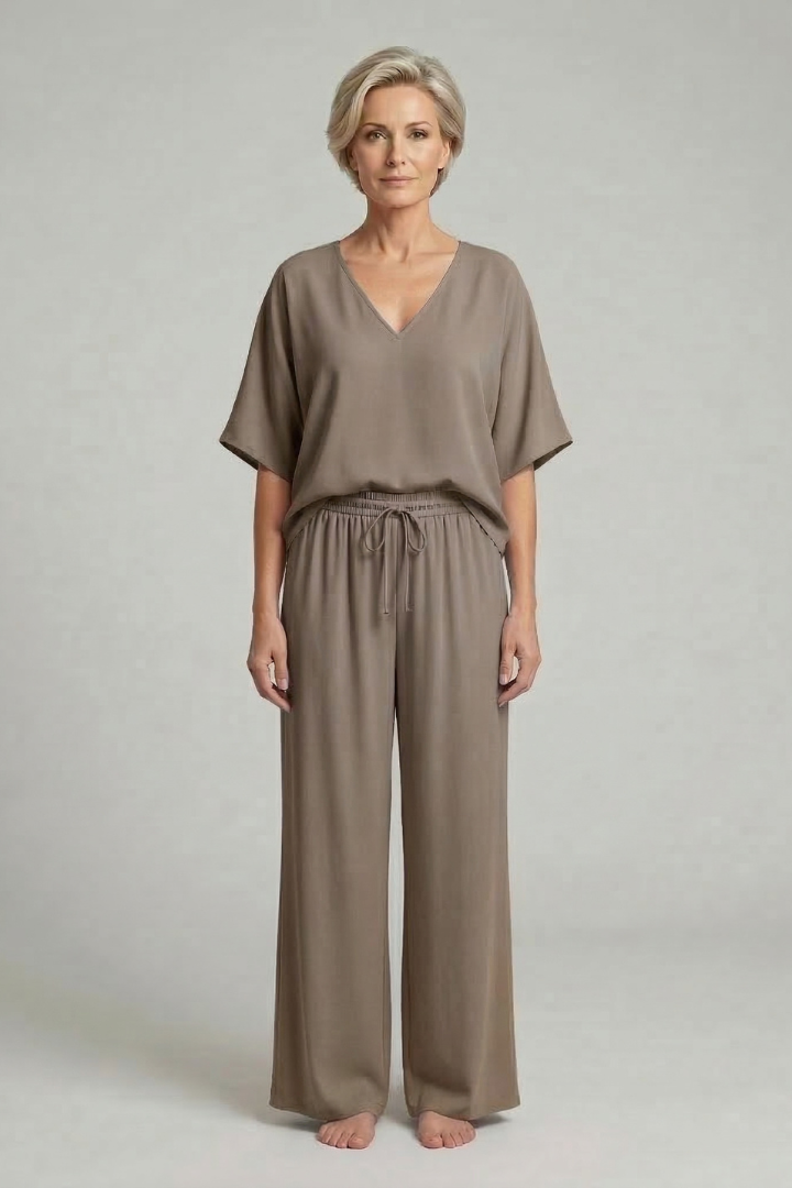 Ensemble Deux Pièces en Mousseline Pantalon Large pour Femme
