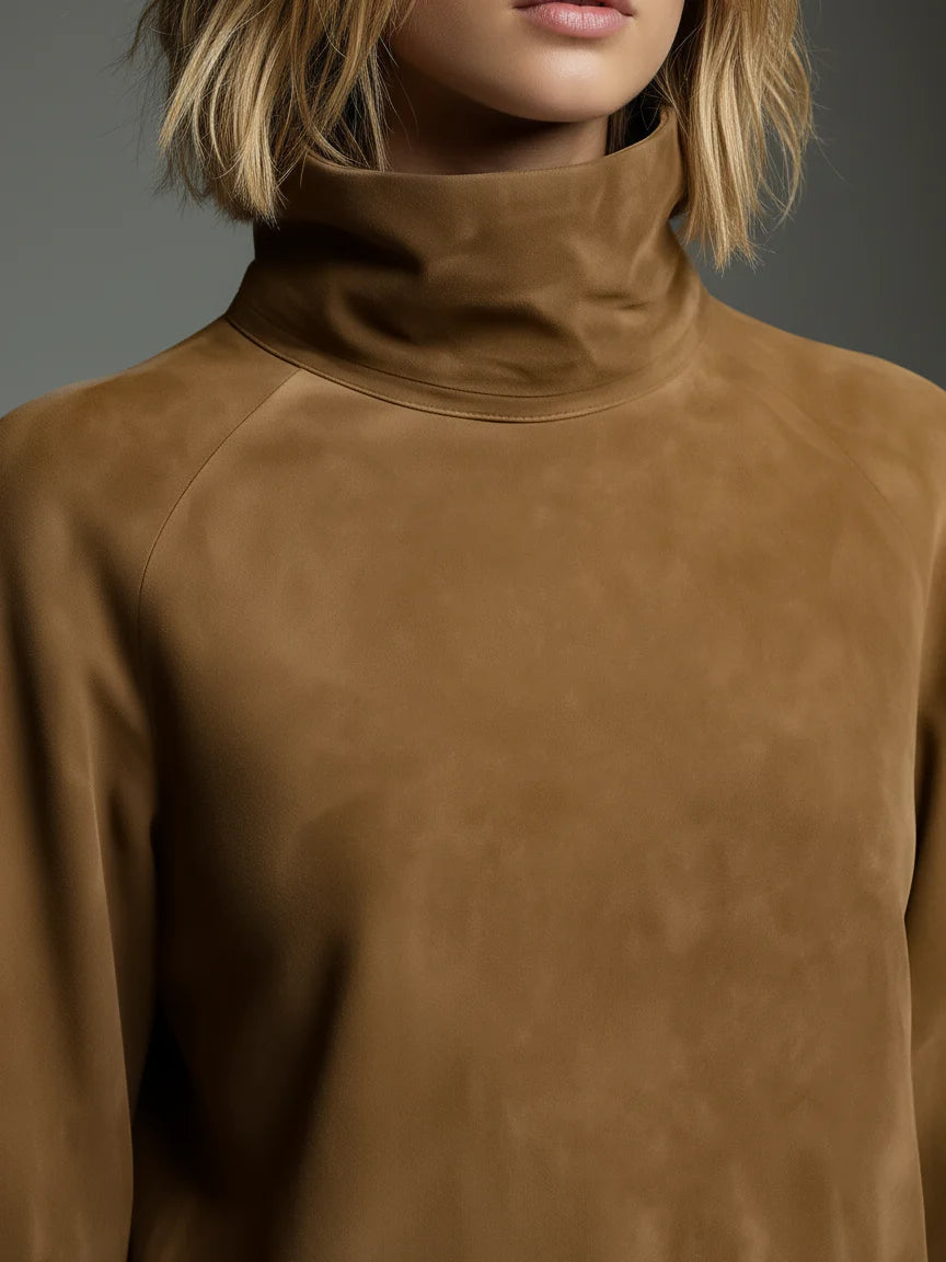 Women's Suede Mini Dress with Turtleneck