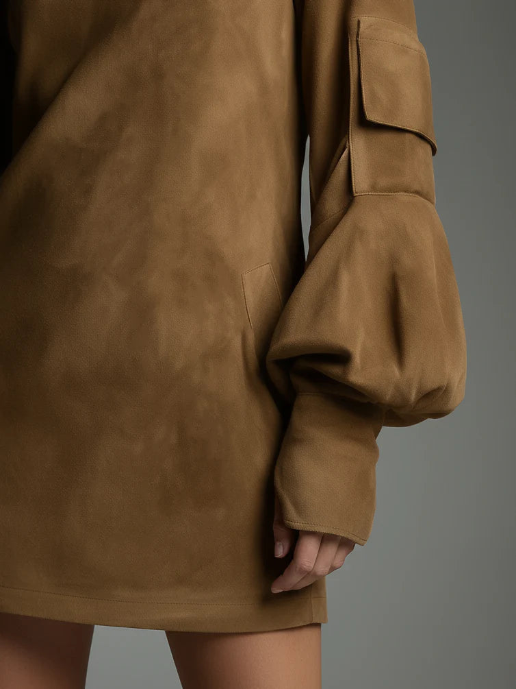 Women's Suede Mini Dress with Turtleneck