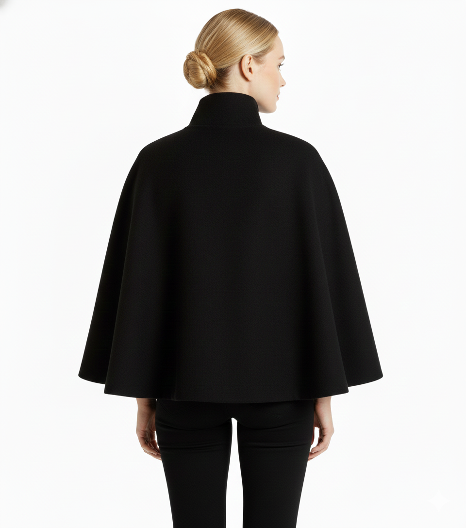 Women's Belted Cape Coat with Elegant Collar
