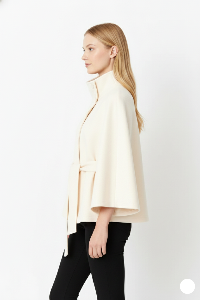 Women's Belted Cape Coat with Elegant Collar