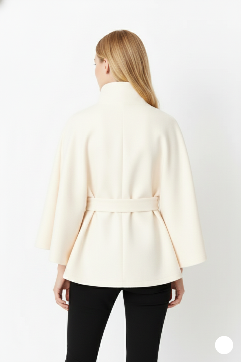 Women's Belted Cape Coat with Elegant Collar